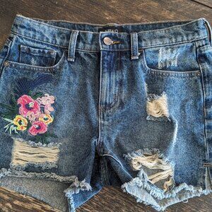 Women's Buffalo David Bitton Faith Mid Rise Denim Floral Embroidered Shorts Sz27